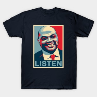 Charles Barkley Listen Obama Hope Large Print T-Shirt